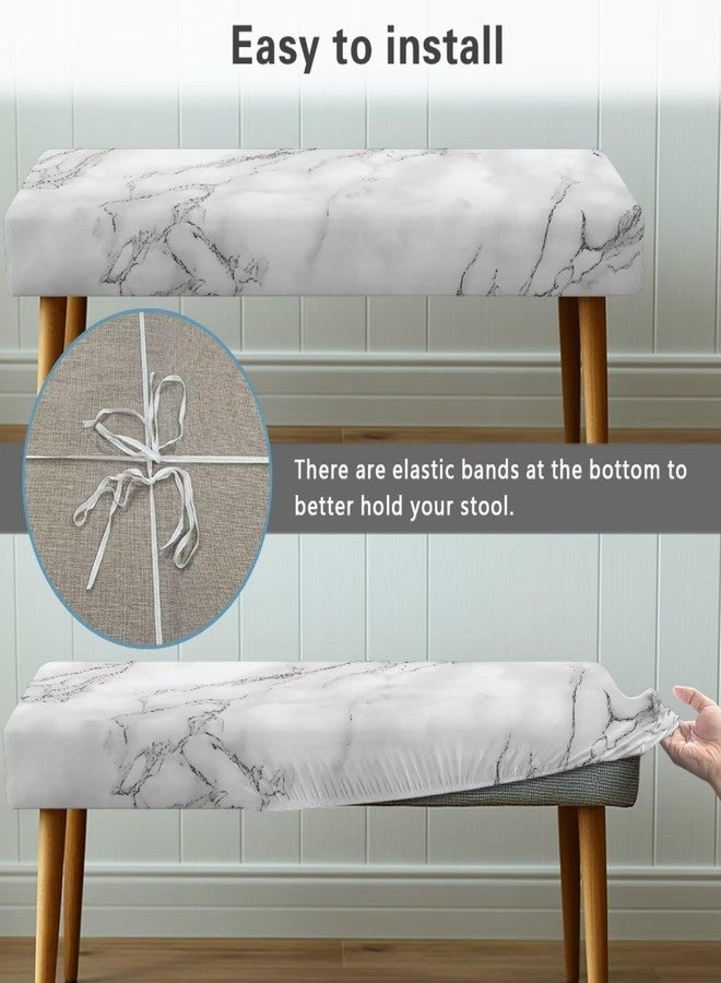 Tnasranmo Marble Bench Cushion Cover Ottoman Cover Rectangle Stretch Slipcover Stretch Storage Ottoman Bench Slipcover for Living Room, Bedroom, Kitchen Removable White - Image 4